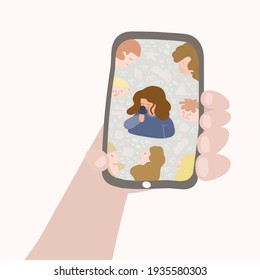 Concepto de interfaz de red social de chat de voz de audio. Mano sosteniendo el teléfono móvil con aplicación de red social de chat de audio.