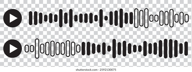 Audio voice message wave with play button on transparent background in messenger. Vector illustration for a website or application. The concept of people communicating through mobile app.