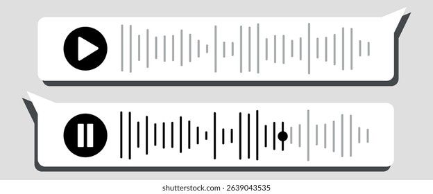 Audio voice message wave with play and pause button on a white  background in messenger. Vector illustration for a website or application. The concept of people communicating through mobile app.
