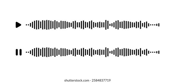 audio voice message waveform symbol. voice note playing and pause