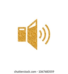 Audio volume icon in gold glitter texture. Sparkle luxury style vector illustration.