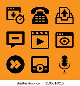 audio, volume, old, outbox tray, rock and phone icon vector set. Flat vector design with filled icons. Designed for web and software interfaces