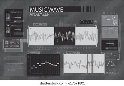 Audio wave app in HUD style. The work with sound tuning the sound of spyware