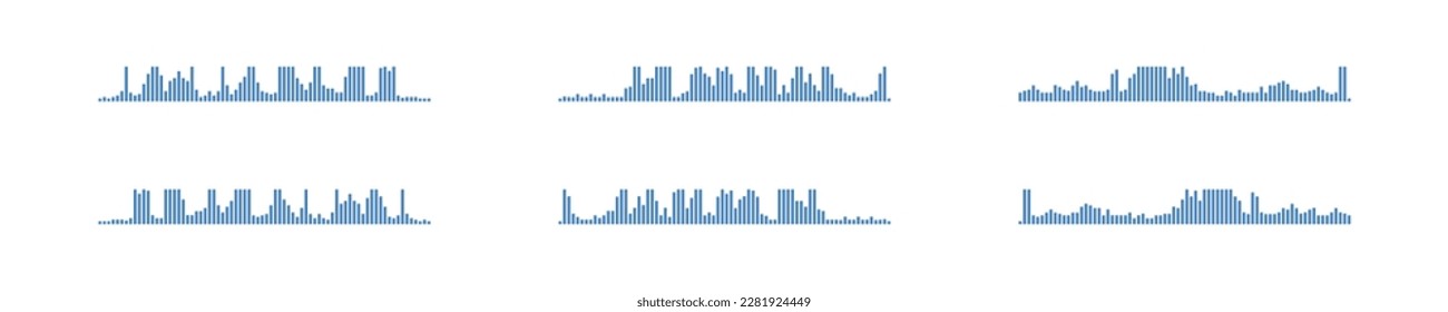 Audio wave blue set icon. Sound music equalizer collection. Line art vector isolated illustration