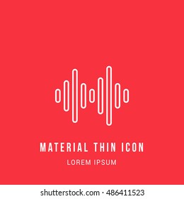 Audio Wave Bright red material designed line thin flat icon / logo