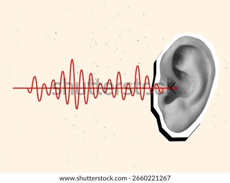 Audio wave and ear. Hearing concept. Modern collage style. Vector illustration