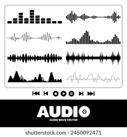 Audio wave elements vector design, Black Recording waveform, Beat spectrum design