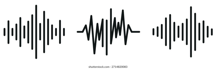 Audio Wave Icon Set – Outline and Minimal Sound Visualization Symbols for Music, Voice, and Media Design