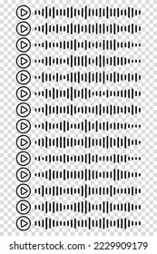 Audio wave. icon sound song. podcast set waves. Symbols on transparent isolated background. Voice message. Vector illustration. EQ