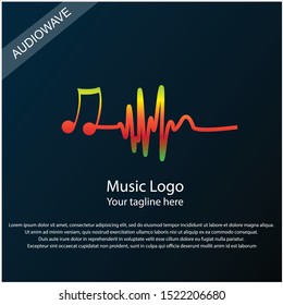 Audio wave logos and beamed eighth notes with gradient colors - Element vector equalizer. Isolated design symbol.