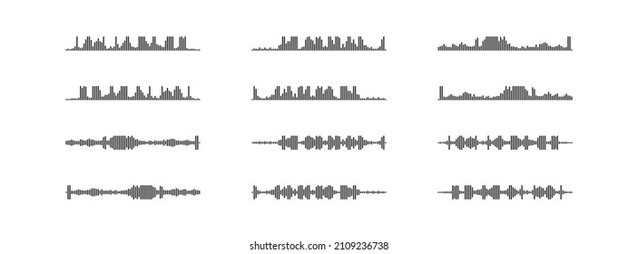 Icono de conjunto de ondas de audio. Colección de ecualizador de música de sonido. Ilustración aislada del vector de arte de línea