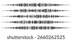 Audio wave tune print, voice message, podcast audio recording. Vector audio player soundwave visualization or voice message sound wave. Podcast audio streaming. Music, sound concept.