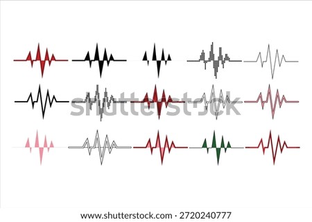 Audio Waveform and Pulse Set - Digital Sound Frequency and Music Equalizer Icons for Podcasts