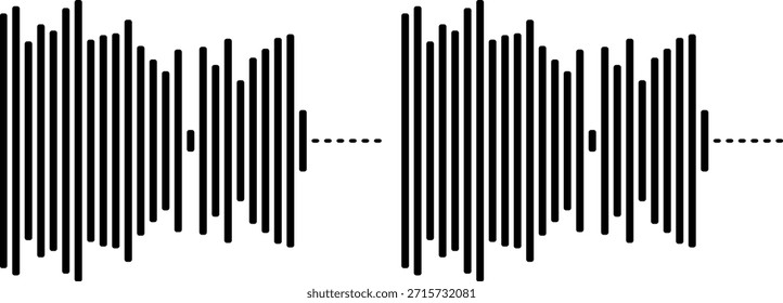 Visualización en forma de onda de audio de la grabación de sonido con dos segmentos distintos separados por silencio, representados por barras de Vertical de diferentes alturas en un