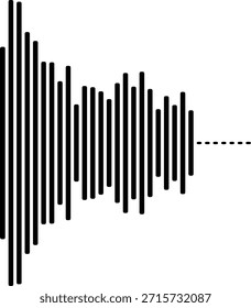 Audio waveform visualization of sound signal or music beat representation with dotted line extension