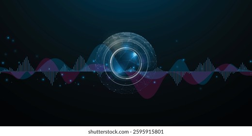 Audio waves graphic design background. Sound technology graphic design background. Vector Abstract technology circuit lines. Technology vector background.Eps10 vector illustration.