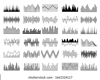 Audio Waves. Voice Sound Music Shapes Vector Abstract Collection