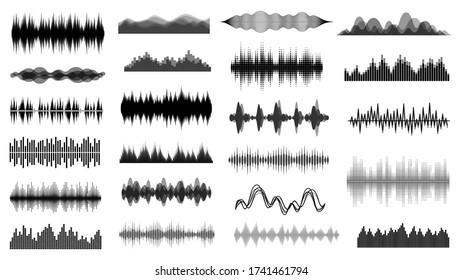 Audio waves. Voice sound music shapes vector abstract collection. Vector sound waves set. Audio player, equalizer