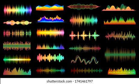 Audio waves. Voice sound music shapes vector abstract collection. Vector sound waves set. Audio player, equalizer