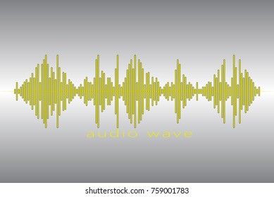 Audio yellow equalizer element on a gray background. Audio Logo Sign. Pulse music player logotype. Sound Wave Illustration.