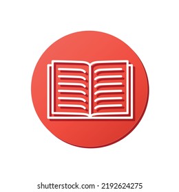 audiobook application cover, open book red rounded icon, story highlight, reading vector illustration