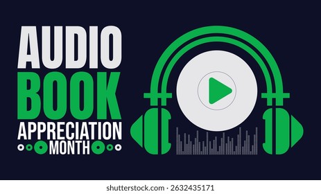 Modelo de plano de fundo de Mês de Apreciação de Audiobook. Ouça, é hora de apreciar audiolivros