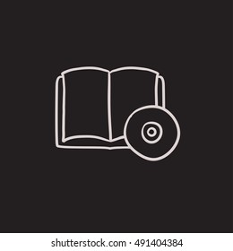 Audiobook and cd disc vector sketch icon isolated on background. Hand drawn Audiobook and cd disc icon. Audiobook and cd disc sketch icon for infographic, website or app.