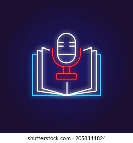 Audiobook color neon icon. Podcast. Thin line symbols. Isolated vector illustrations.
