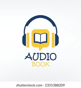 Audiobook concept. Headphones and book icon logo, audiobook online learning, education concept 