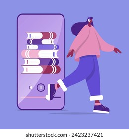 Concepto de Audiobook ilustración de aprendizaje de la librería digital . Nuevas formas de educación 