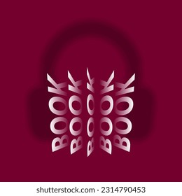 Audiobook concept in maroon with headphones for print and design. Vector illustration.