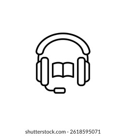 Experiencia de audiolibro: Ilustración vectorial minimalista de auriculares y libro