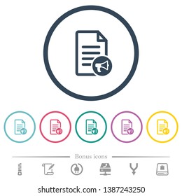 Audiobook flat color icons in round outlines. 6 bonus icons included.