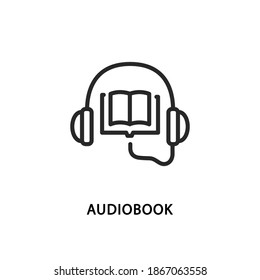 Audiobook flat line icon. Vector illustration headphones are connected to the book.