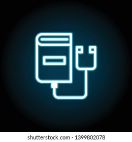 audiobook, headphone, book neon icon. Simple thin line, outline vector of Book icons for UI and UX, website or mobile application on dark blue gradient background