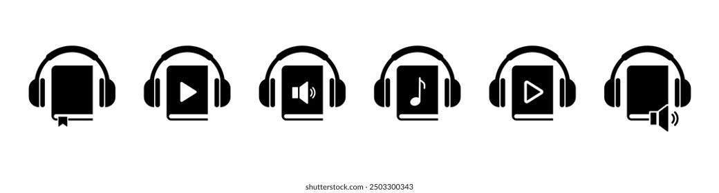 Audiobook icon. Audio book vector set. Book with earphones sign. isolated audiobook logo.