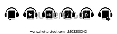 Audiobook icon. Audio book vector set. Book with earphones sign. isolated audiobook logo.