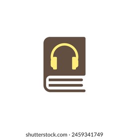 Audiobook icon. Book with headphones. Vector on a white background.