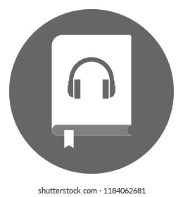 Audiobook icon. Closed book with bookmark and earphones on cover. Vector.