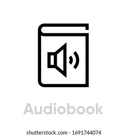 Audiobook-Symbol. Bearbeitbare Vektorillustration - Übersicht. Flaches Badge Hörbuch einzeln auf weißem Hintergrund für mobile App. Einzelbild.