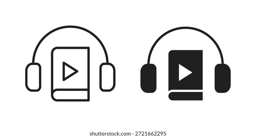 Audiobook-Symbol flach und dünn Strich Vektorpaket. Bearbeitbarer Symbolsatz