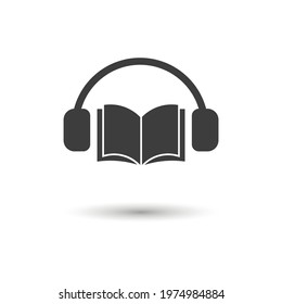 Audiobook icon on white background. Headphones and open book.Vector illustration isolated on white background.Eps 10.