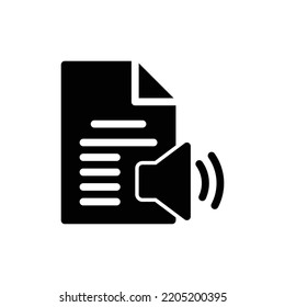 Audiobook Icon Or Read Aloud With Text Paper Page And Speaker In Black Solid Style