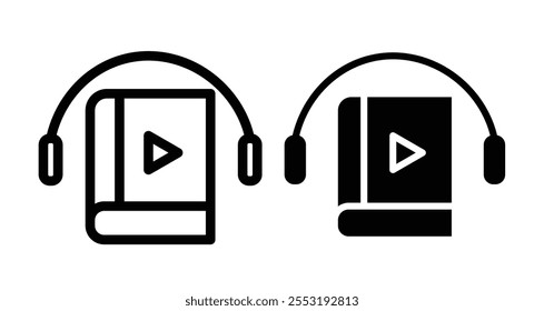 Audiobook Icon set in black filled and line.