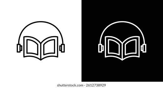 Audiobook icon set. Black illustration isolated for graphic and web design