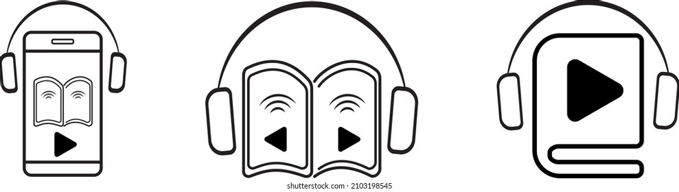 El icono del audiolibro se establece en el fondo blanco. Pictograma. Ilustración vectorial.
