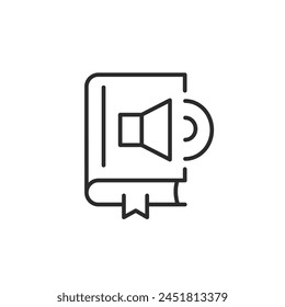 Icono de audiolibro con ondas sonoras que emanan de un libro, representando el concepto de escuchar literatura. Adecuado para plataformas de aprendizaje en línea, App de Web y Bibliotecas digitales. Ilustración vectorial