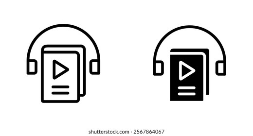 Audiobook icons collection in Filled flat and thin line style.