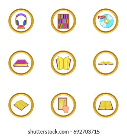 Audiobook icons set. Cartoon set of 9 audiobook vector icons for web isolated on white background