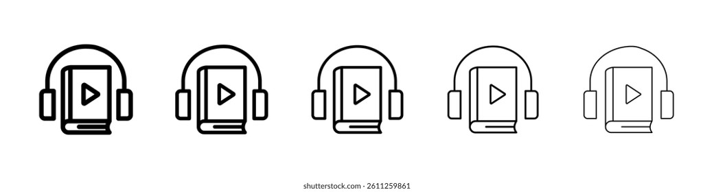 Audiobook icons vector set in different stroke line style